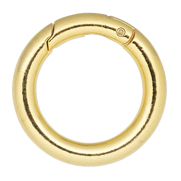 Clasp, self-closing hook, gold-finished steel and "pewter" (zinc-based alloy), 37mm round, 6mm thick. Sold per pkg of 2. image number 0