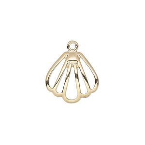 Charm, gold-finished "pewter" (zinc-based alloy), 16mm single-sided clam shell. Sold individually.