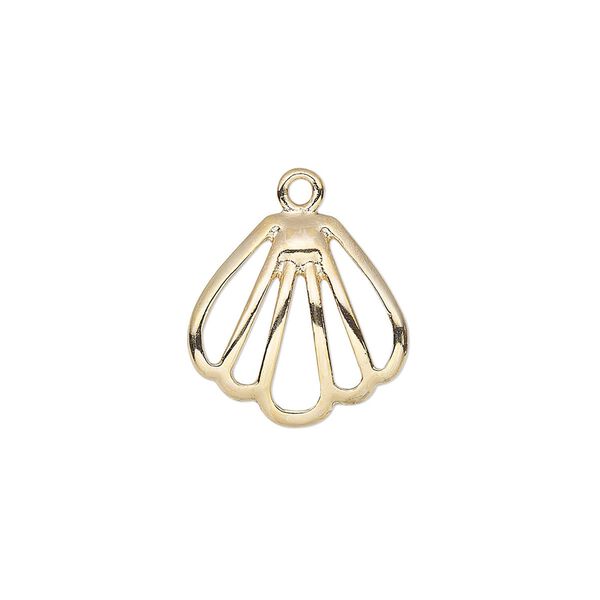 Charm, gold-finished "pewter" (zinc-based alloy), 16mm single-sided clam shell. Sold individually. image number 0