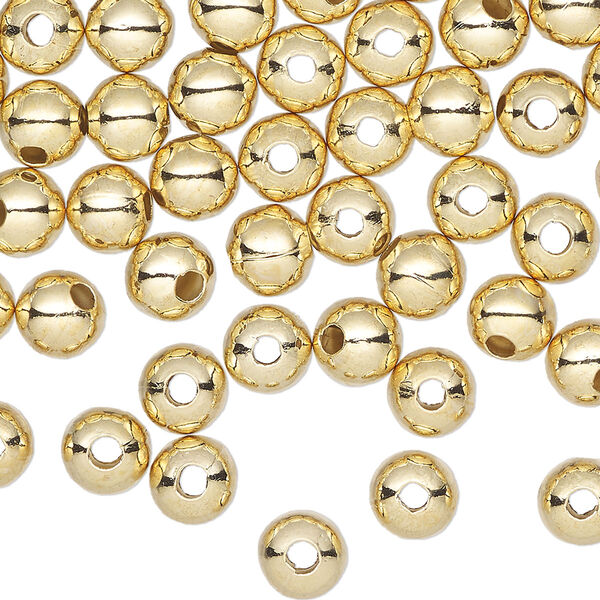 Bead, gold-finished steel, 6mm round. Sold per pkg of 100. image number 0