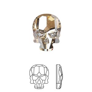 Flat back 1pk crystal golden shadow foil back, Crystal Passions® 18x14mm skull 2856