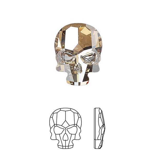 Flat back 1pk crystal golden shadow foil back, Crystal Passions® 18x14mm skull 2856 image number 0