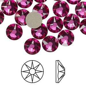 Flat back 12pk fuchsia foil back, Crystal Passions® 8.412-8.672mm rose round SS40 2088