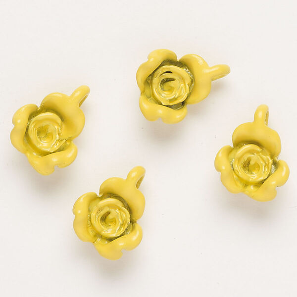 Charm, "pewter" (zinc-based alloy) and enamel, yellow, 17x13mm flower. Sold per pkg of 4. image number 0