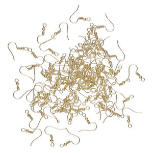 Ear wire fishhook 1pkg100, 20mm / 3mm ball / 4mm coil, 22 gauge gold finish steel