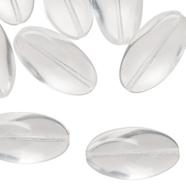 Bead, pressed glass, clear, 23x12mm puffed oval. Sold per 2-ounce pkg, approximately 15 beads. image number 0