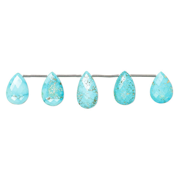 Bead, Imperial Crown turquoise (natural), 16x11mm-20x13mm and 19x11mm-22x14mm hand-cut top-drilled faceted puffed teardrop, C+ grade, Mohs hardness 5 to 6. Sold per 5-piece set. image number 0