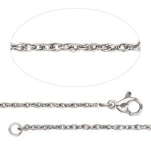 Chain 1pkg1 rope, 1.6mm triple / lobster claw clasp, stainless steel 18 & 20 inch