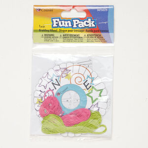Kumihimo braiding kit 1pkg4, cardboard and cotton, mixed colors, 3-7/8 inch diameter disk and cord.