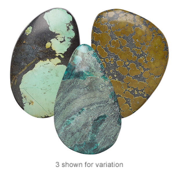 Cabochon mix. turquoise (dyed / stabilized), 38x18mm-60x55mm freeform, Mohs hardness 5 to 6. Sold individually. image number 0