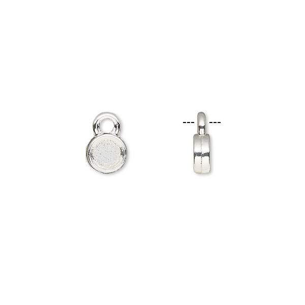 Drop, silver-finished brass, 6mm double-sided round with 4mm round setting. Sold per pkg of 10. image number 0
