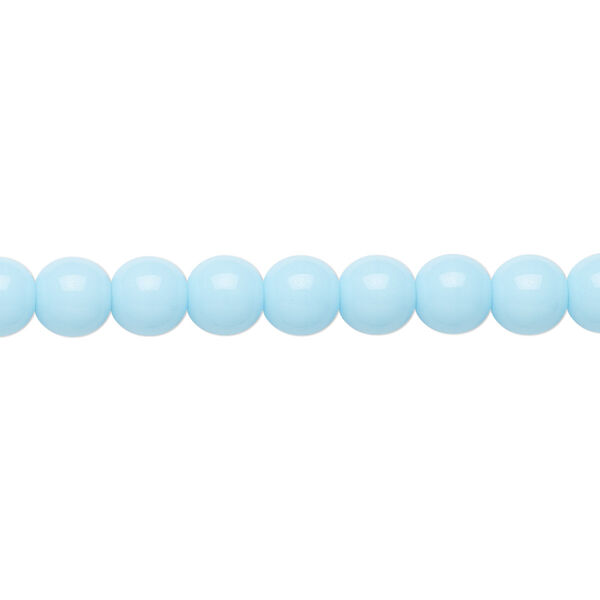 Bead, Preciosa Czech glass druk, pkg/15-1/2 to 16 inches, opaque light turquoise blue, 6mm round. image number 0