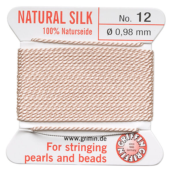 Thread, Griffin, silk, light pink, size #12. Sold per 2-meter card (approximately 78 inches). image number 0