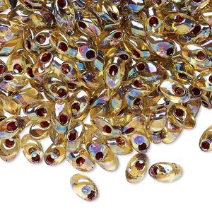 Seed bead, Miyuki, glass, pkg/250g, 7x4mm long magatama, translucent garnet inside dyed color light topaz, (LMA-2161).
