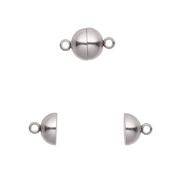 Clasp, magnetic, stainless steel, 8mm round. Sold individually. image number 0