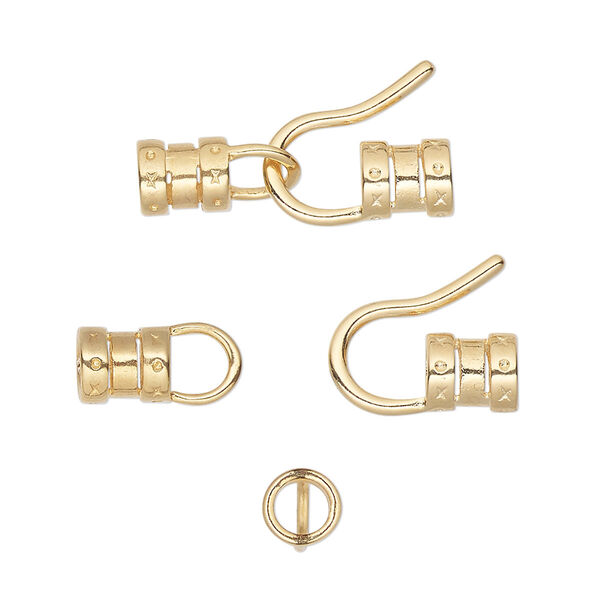 Clasp, hook-and-eye, gold-plated brass, 22.5x12mm with crimp ends. Sold per pkg of 4. image number 0