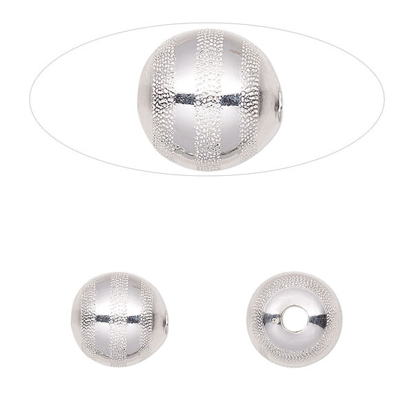 Bead, sterling silver, 10mm round with laser-cut lines design. Sold per pkg of 2. image number 0