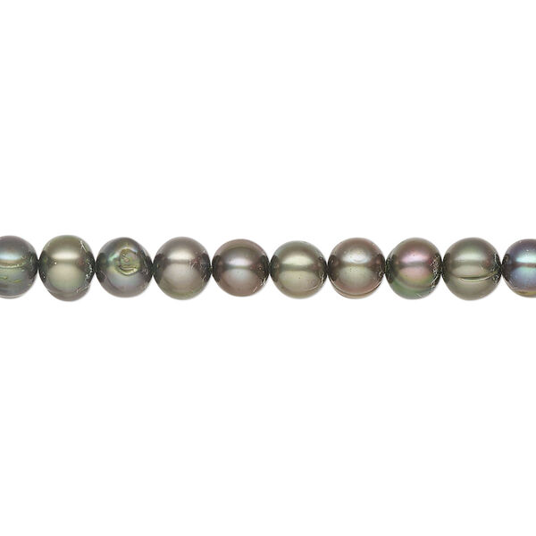 Pearl 1pkg1, cultured freshwater, semi-round C grade, 15 inch 4-5mm dyed dark pine image number 0