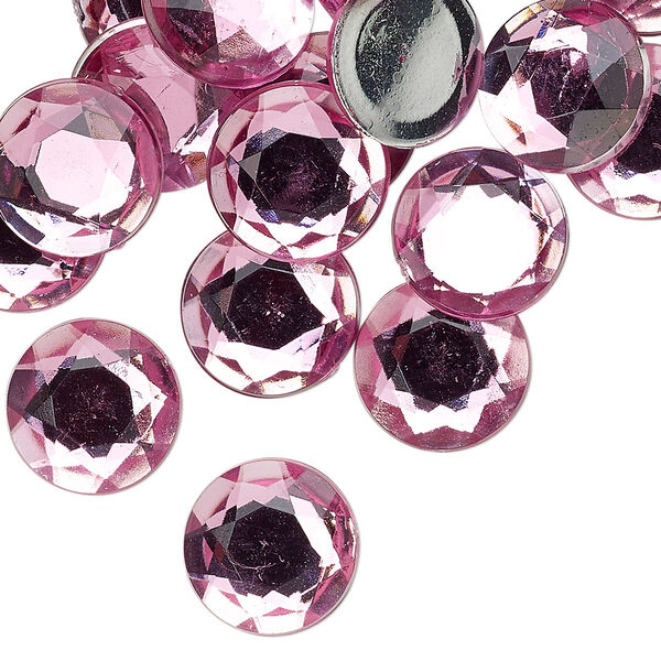 Flat back, acrylic, transparent pink, 13mm faceted round. Sold per pkg of 24. image number 0