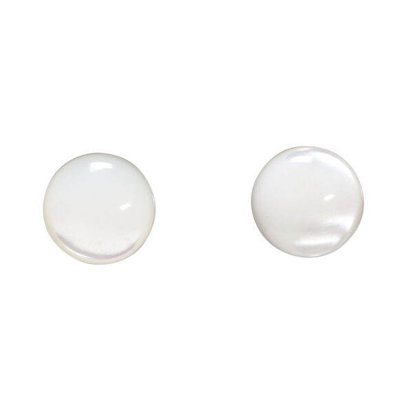Cabochon, mother-of-pearl shell (bleached), white, 12mm calibrated round, Mohs hardness 3-1/2. Sold per pkg of 2. image number 0