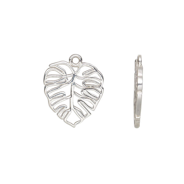 Charm Amoracast® 1pkg1 sterling silver, 13.5x12.5mm 2-sided open monstera leaf image number 0