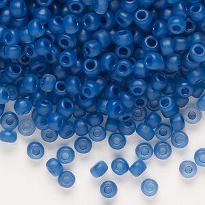 Seed bead, Dyna-Mites™, glass, translucent matte inside color cobalt, #6 round. Sold per 40-gram pkg.