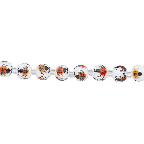 Bead, glass 1pkg8, multicolored, 12mm round with hand-painted ladybug. image number 1
