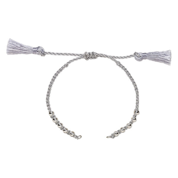 Bracelet component, nylon and silver-finished brass, silver, 9-3/4 inches with adjustable macramé closure and (2) 5mm open loops. Sold individually. image number 0