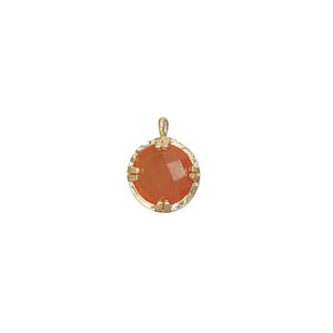 Drop, carnelian (dyed / heated) and gold-finished sterling silver, 10mm double-sided faceted round. Sold individually.