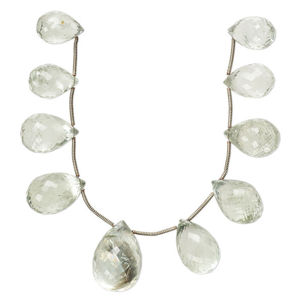 Bead, green quartz (heated), 15x11mm-26x16mm graduated hand-cut top-drilled faceted teardrop, B+ grade, Mohs hardness 7. Sold per pkg of 10. image number 0