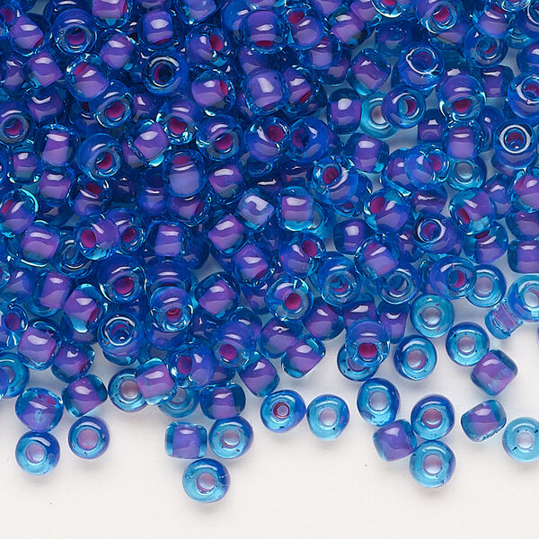 Seed bead, Dyna-Mites™, glass, translucent inside color blue fuchsia, #6 round. Sold per 40-gram pkg. image number 0