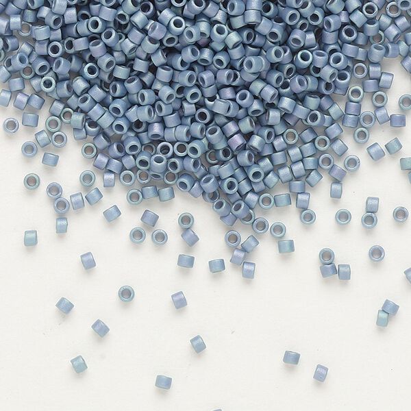 Seed bead, Delica®, glass, pkg/7.5g, #11 round, opaque matte rainbow steel blue (DB-0376). image number 0