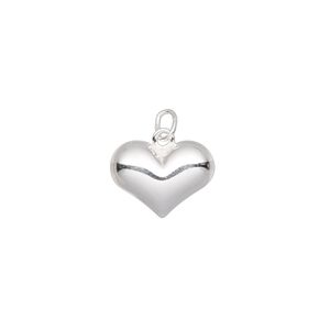 Charm, sterling silver, 14x10mm puffed heart. Sold per pkg of 2.