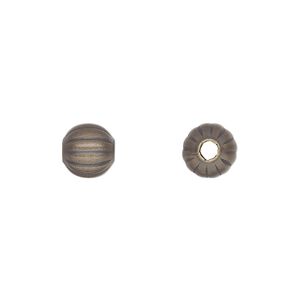 Bead, antique gold-plated brass, 8mm corrugated round. Sold per pkg of 100.