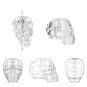 Bead 1pk crystal, Crystal Passions® 14x13mm skull 5750