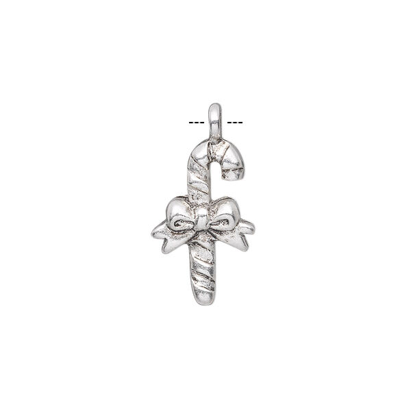 Charm, antique silver-plated "pewter" (zinc-based alloy), 18x11mm single-sided candy cane. Sold per pkg of 20. image number 0