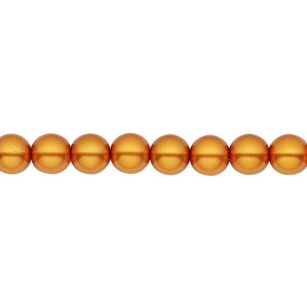 Bead, Czech pearl-coated glass druk, opaque orange-gold, 6mm round. Sold per 15-1/2" to 16" strand. image number 0