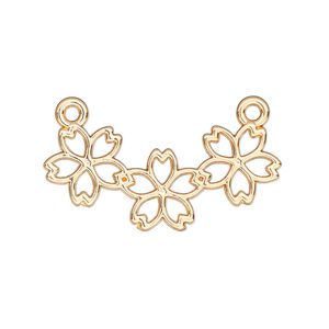 Component, resin frame, gold-finished "pewter" (zinc-based alloy), 32x16mm open 3-flower curve. Sold per pkg of 2.