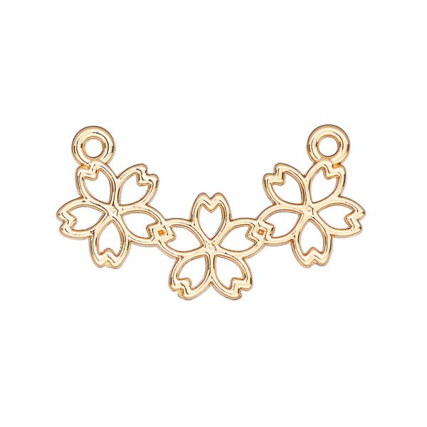 Component, resin frame, gold-finished "pewter" (zinc-based alloy), 32x16mm open 3-flower curve. Sold per pkg of 2. image number 0