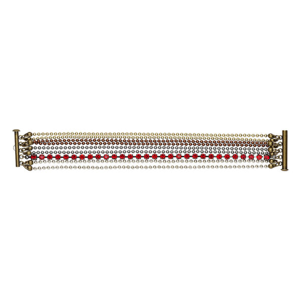Bracelet, One of a Kind Jewelry, multi-finished brass and glass, red, 7-1/2 inches. Only one available. image number 0