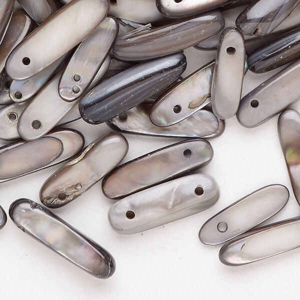 Mother-of-pearl shell 1pkg200, top-drilled stick, 2 ounce grey 13x4mm-18x7mm image number 0