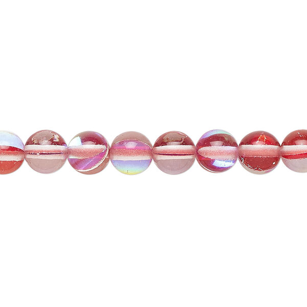 Bead, iridescent glass, transparent red, 6mm round. Sold per 15-1/2" to 16" strand. image number 0