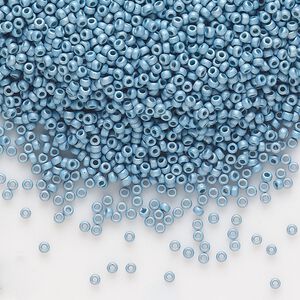 Seed bead, Miyuki, glass, pkg/35g, #15 rocaille, opaque matte galvanized dark aqua, (RR-2094).
