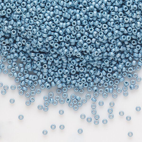 Seed bead, Miyuki, glass, pkg/35g, #15 rocaille, opaque matte galvanized dark aqua, (RR-2094). image number 0