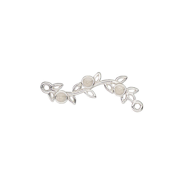 Link, JBB Findings, sterling silver, 20x9mm single-sided with leaves and (3) PP18 chaton settings. Sold individually. image number 0