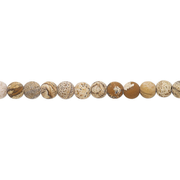 Bead, picture jasper (natural), matte, 4mm round, B grade, Mohs hardness 6-1/2 to 7. Sold per 8-inch strand, approximately 45-50 beads. image number 0