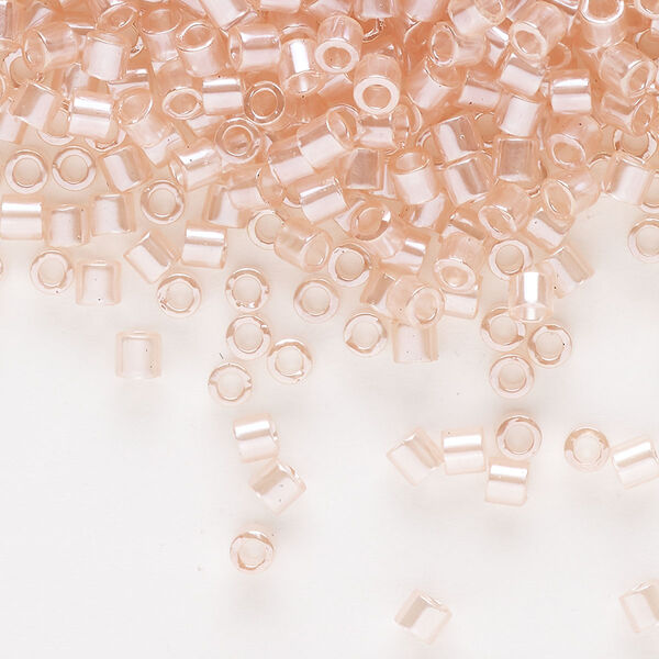 Seed bead, Delica®, glass, pkg/50g, #8 round, translucent glazed luster shell pink (DBL-0106-1). image number 0