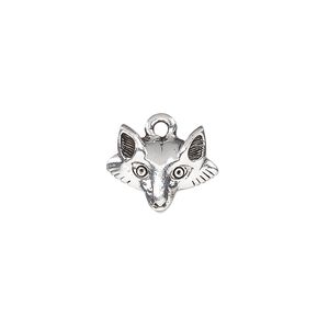 Charm, antique silver-plated pewter (tin-based alloy), 15x12mm single-sided fox head. Sold per pkg of 2.