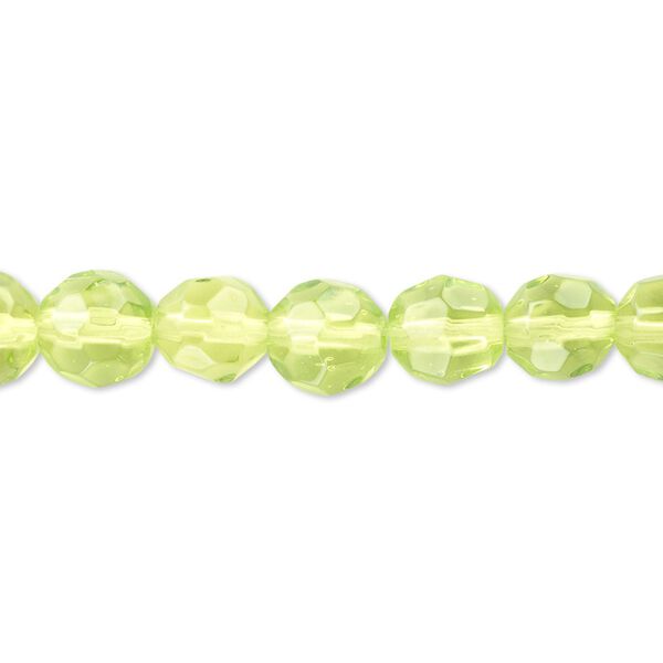 Bead, pressed glass, green, 7-8mm faceted round. Sold per 15" to 16" strand. image number 0