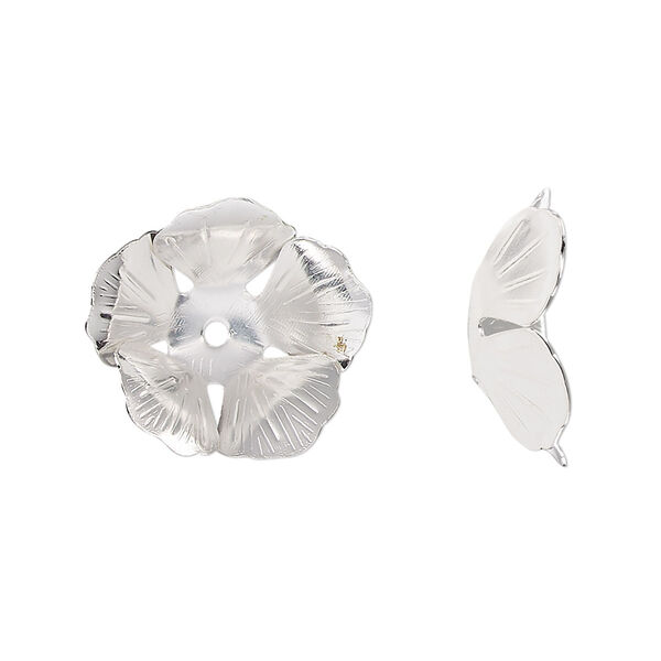 Bead cap, silver-finished copper, 19x6mm flower, fits 10-12mm round bead. Sold per pkg of 10. image number 0